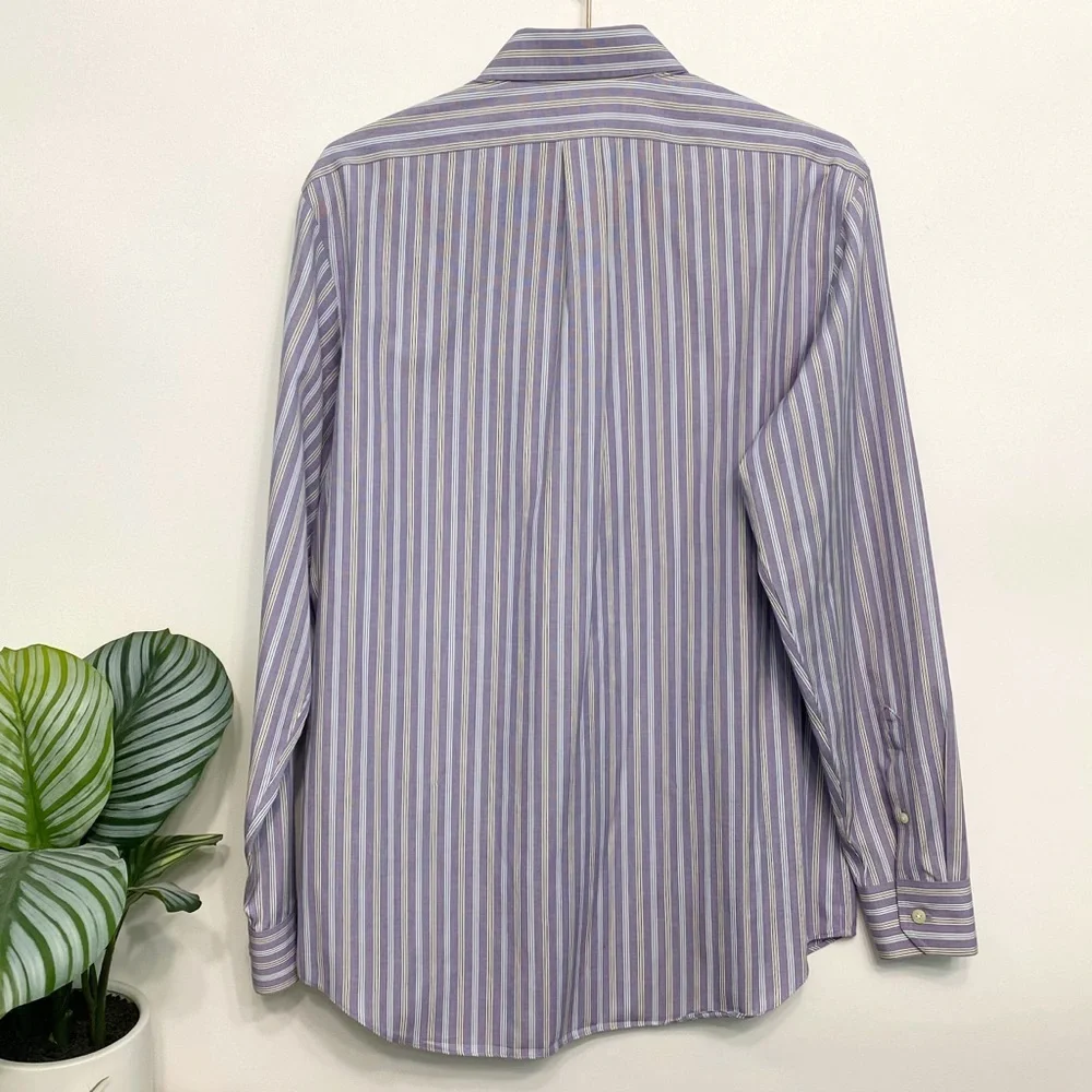 banana republic | purple stripe non-iron button down shirt m